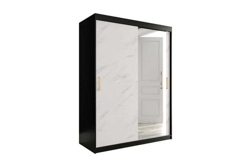 MARMUL Garderob med Spegel 150  cm Marmormönster Svart/Vit/G - Garderober & garderobssystem