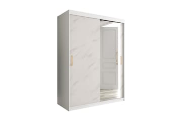 MARMUL Garderob med Spegel 150  cm Marmormönster Vit/Guld