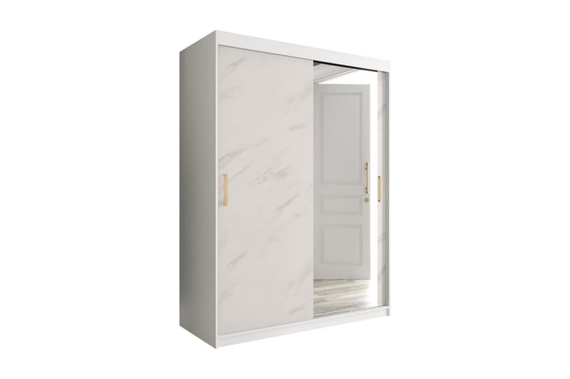MARMUL Garderob med Spegel 150  cm Marmormönster Vit/Guld - Garderober & garderobssystem