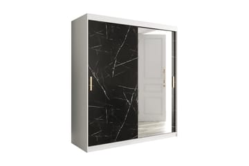 MARMUL Garderob med Spegel 180  cm Marmormönster Vit/Svart/G