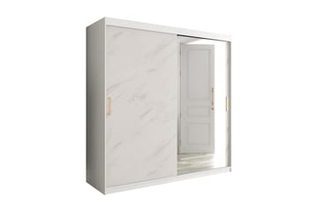 MARMUL Garderob med Spegel 200  cm Marmormönster Vit/Guld