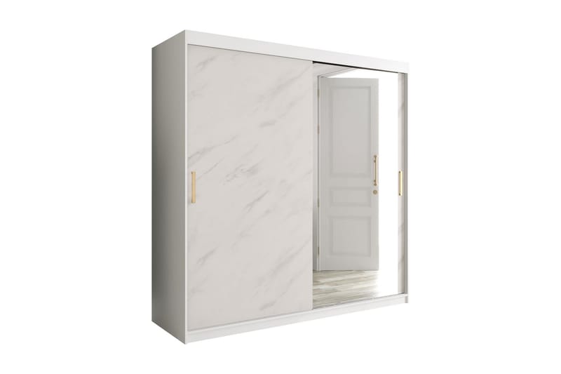 MARMUL Garderob med Spegel 200  cm Marmormönster Vit/Guld - Garderober & garderobssystem