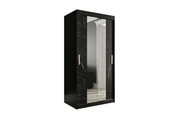 MARMUL Garderob med Speglar Kant 100  cm Marmormönster Svart
