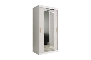 MARMUL Garderob med Speglar Kant 100  cm Marmormönster Vit/G