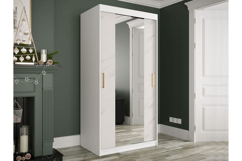 MARMUL Garderob med Speglar Kant 100  cm Marmormönster Vit/G - Garderober & garderobssystem