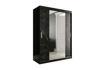 MARMUL Garderob med Speglar Kant 150  cm Marmormönster Svart