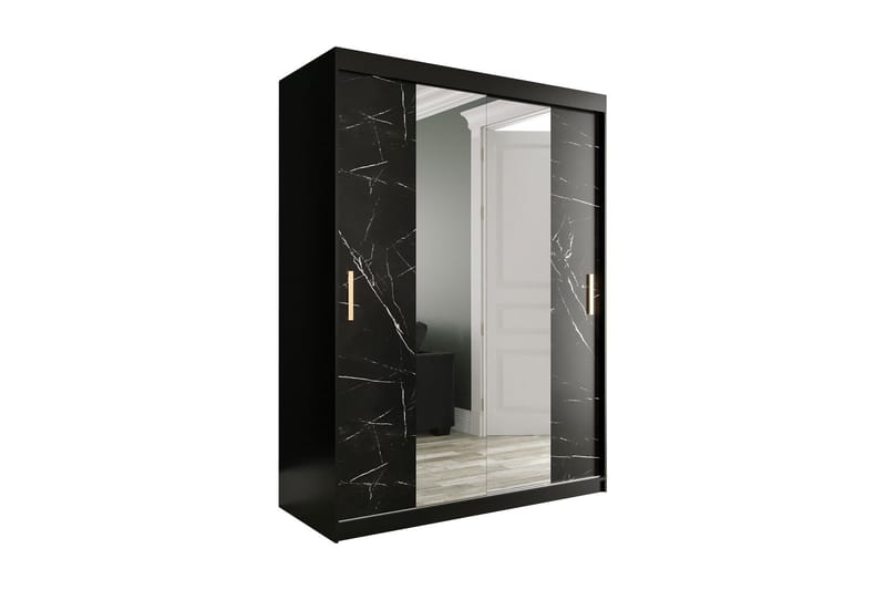 MARMUL Garderob med Speglar Kant 150  cm Marmormönster Svart - Garderober & garderobssystem