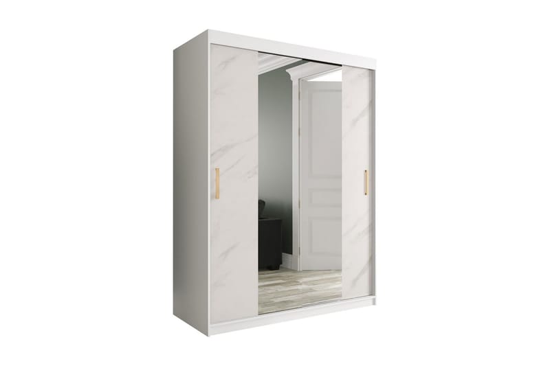 MARMUL Garderob med Speglar Kant 150  cm Marmormönster Vit/G - Garderober & garderobssystem