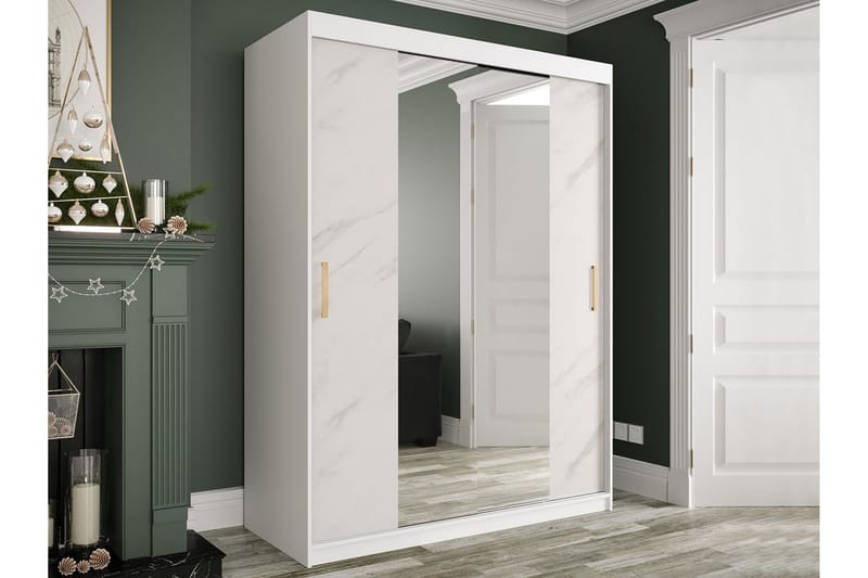 MARMUL Garderob med Speglar Kant 150  cm Marmormönster Vit/G - Garderober & garderobssystem