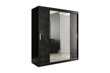 MARMUL Garderob med Speglar Kant 180  cm Marmormönster Svart