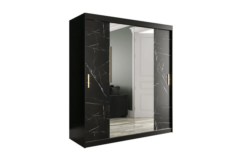 MARMUL Garderob med Speglar Kant 180  cm Marmormönster Svart - Garderober & garderobssystem