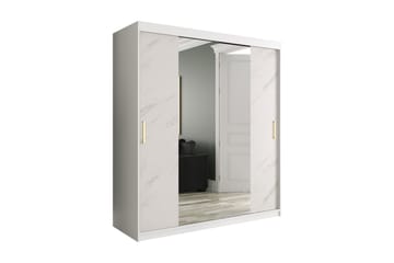 MARMUL Garderob med Speglar Kant 180  cm Marmormönster Vit/G