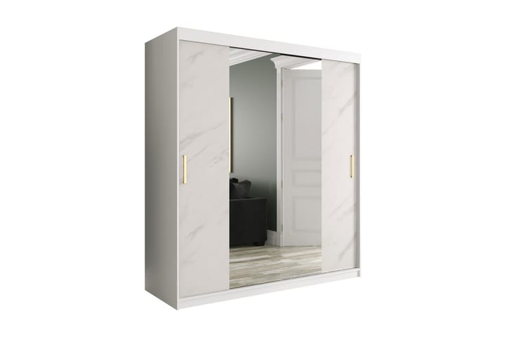 MARMUL Garderob med Speglar Kant 180  cm Marmormönster Vit/G - Garderober & garderobssystem