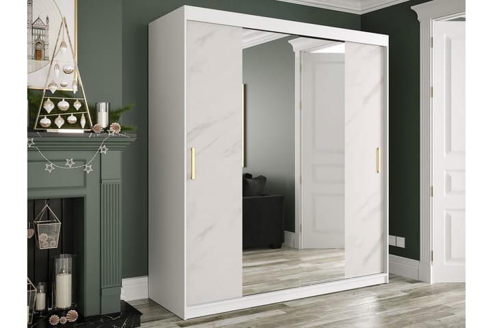 MARMUL Garderob med Speglar Kant 180  cm Marmormönster Vit/G - Garderober & garderobssystem