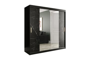 MARMUL Garderob med Speglar Kant 200  cm Marmormönster Svart