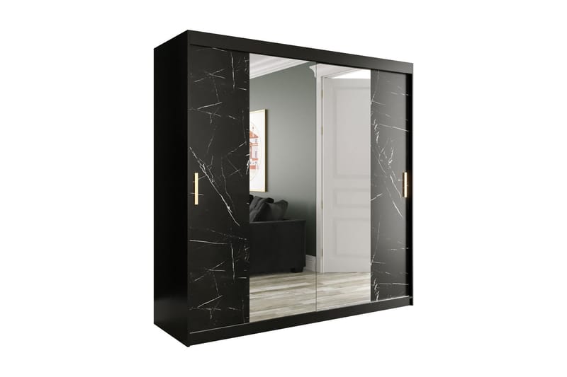 MARMUL Garderob med Speglar Kant 200  cm Marmormönster Svart - Garderober & garderobssystem