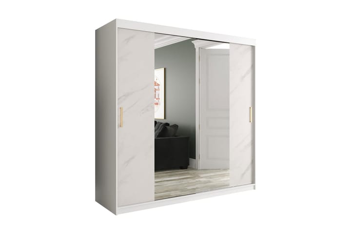 MARMUL Garderob med Speglar Kant 200  cm Marmormönster Vit/G
