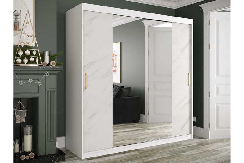 MARMUL Garderob med Speglar Kant 200  cm Marmormönster Vit/G - Garderober & garderobssystem