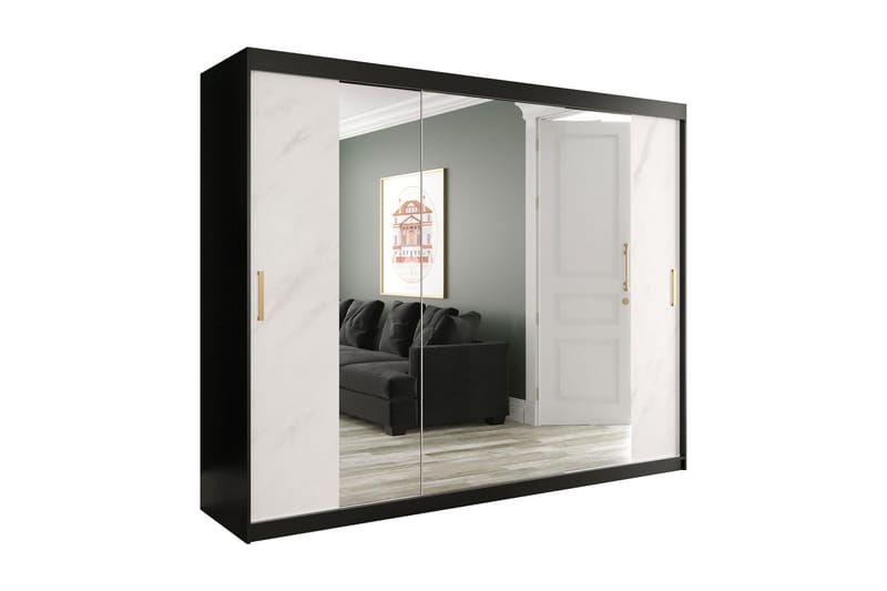 MARMUL Garderob med Speglar Kant 250  cm Marmormönster Vit/G - Garderober & garderobssystem