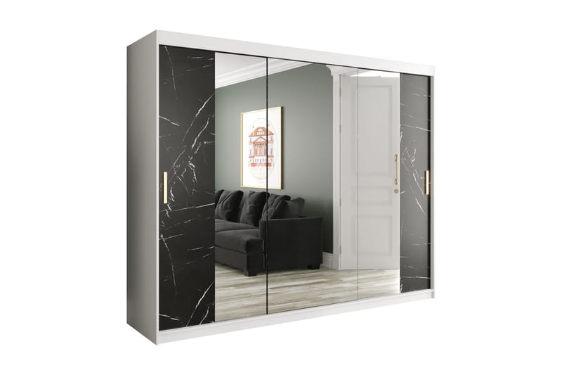 MARMUL Garderob med Speglar Kant 250  cm Marmormönster Vit/S - Garderober & garderobssystem