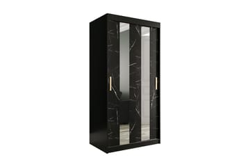 MARMUL Garderob med Speglar Mitt 100  cm Marmormönster Svart