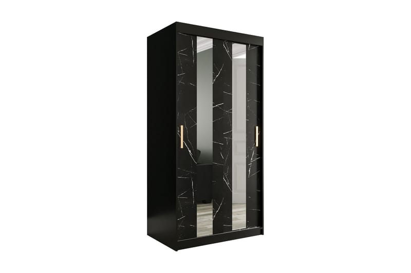 MARMUL Garderob med Speglar Mitt 100  cm Marmormönster Svart - Garderober & garderobssystem
