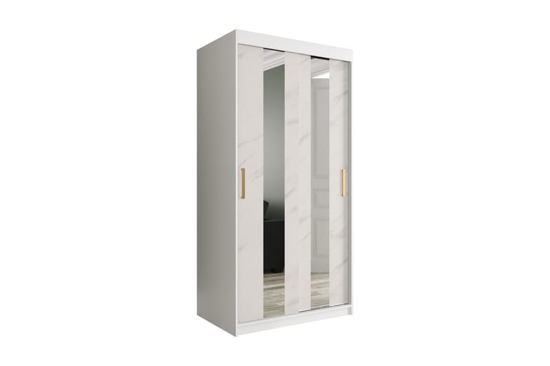 MARMUL Garderob med Speglar Mitt 100  cm Marmormönster Vit/G - Garderober & garderobssystem