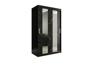 MARMUL Garderob med Speglar Mitt 120  cm Marmormönster Svart