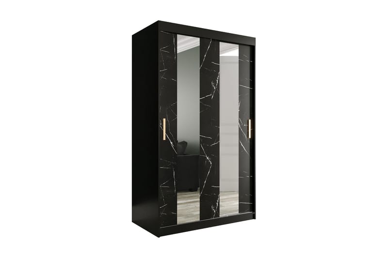 MARMUL Garderob med Speglar Mitt 120  cm Marmormönster Svart - Garderober & garderobssystem