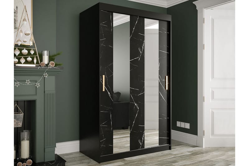 MARMUL Garderob med Speglar Mitt 120  cm Marmormönster Svart - Garderober & garderobssystem