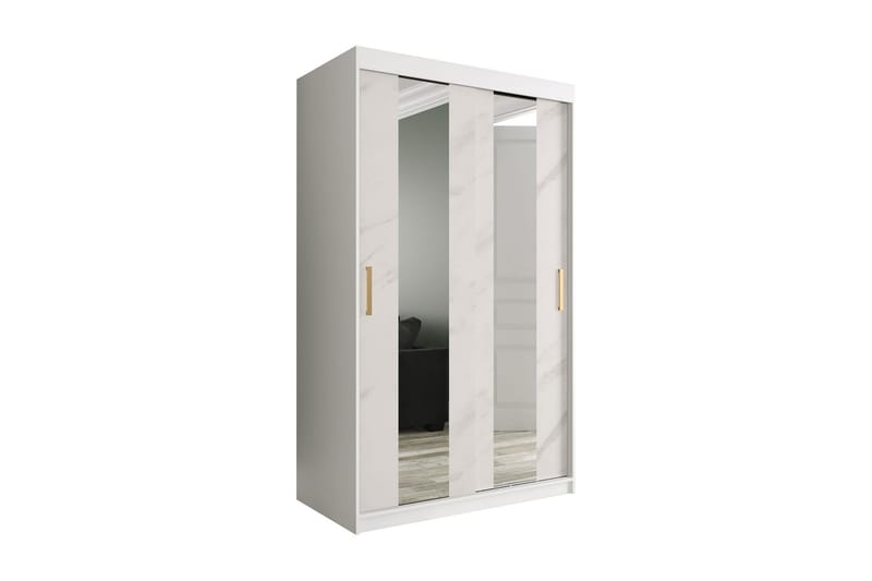 MARMUL Garderob med Speglar Mitt 120  cm Marmormönster Vit/G - Garderober & garderobssystem