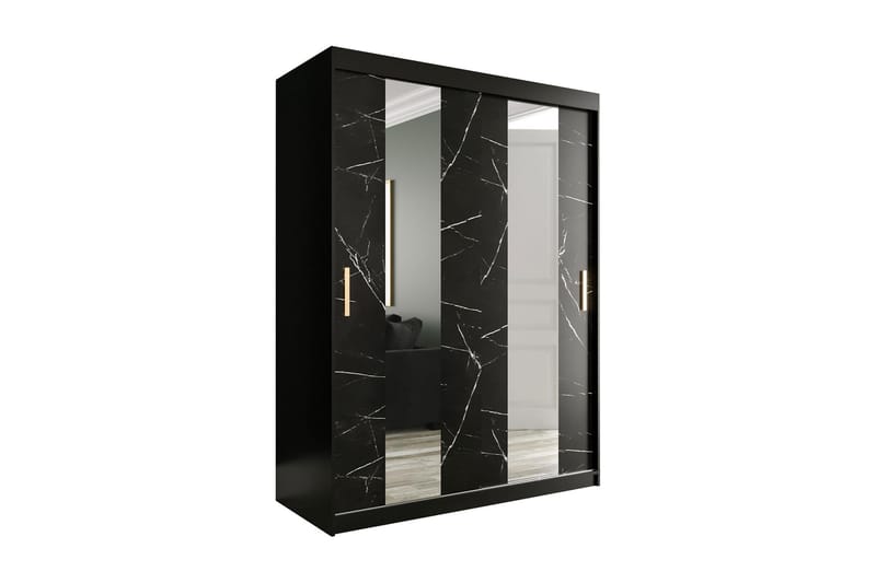 MARMUL Garderob med Speglar Mitt 150  cm Marmormönster Svart - Garderober & garderobssystem