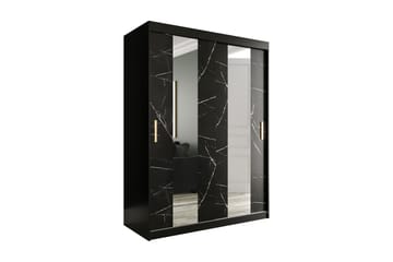 MARMUL Garderob med Speglar Mitt 150  cm Marmormönster Svart