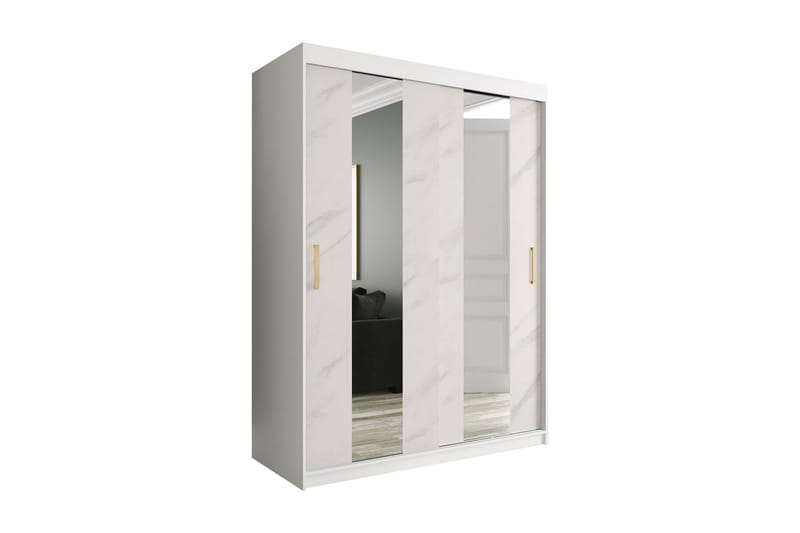 MARMUL Garderob med Speglar Mitt 150  cm Marmormönster Vit/G - Garderober & garderobssystem