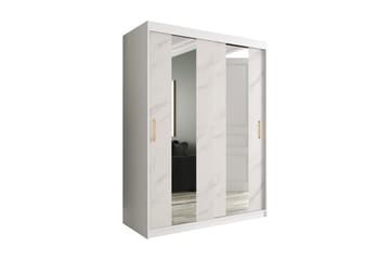 MARMUL Garderob med Speglar Mitt 150  cm Marmormönster Vit/G