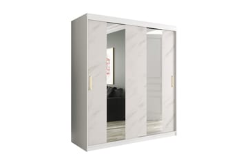 MARMUL Garderob med Speglar Mitt 180  cm Marmormönster Vit/G