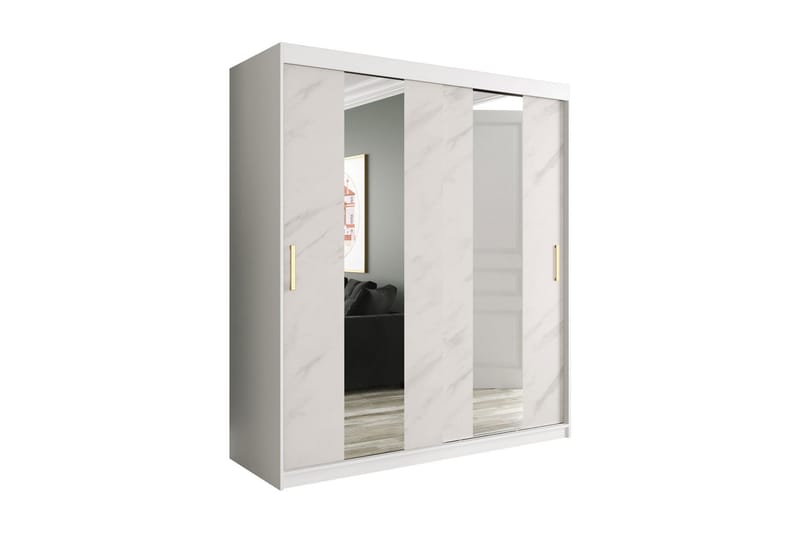 MARMUL Garderob med Speglar Mitt 180  cm Marmormönster Vit/G - Garderober & garderobssystem