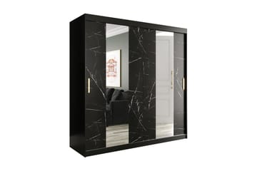 MARMUL Garderob med Speglar Mitt 200  cm Marmormönster Svart