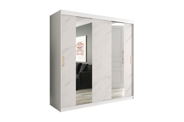 MARMUL Garderob med Speglar Mitt 200  cm Marmormönster Vit/G