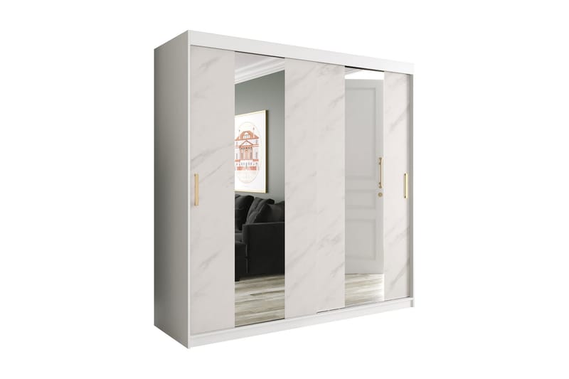MARMUL Garderob med Speglar Mitt 200  cm Marmormönster Vit/G - Garderober & garderobssystem