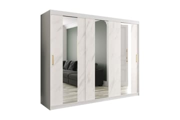 MARMUL Garderob med Speglar Mitt 250  cm Marmormönster Vit/G