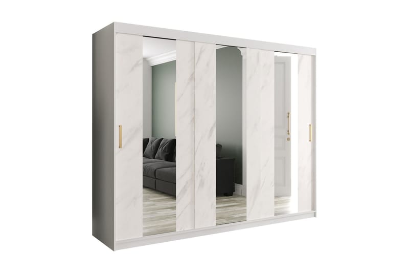 MARMUL Garderob med Speglar Mitt 250  cm Marmormönster Vit/G - Garderober & garderobssystem