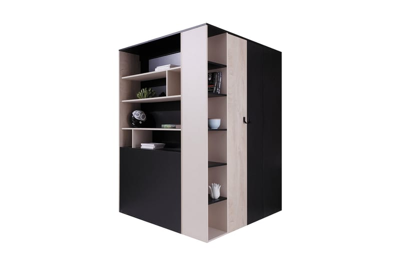 MASANTES Hörngarderob 135 cm Svart/Natur/Beige - Garderober & garderobssystem - Hörngarderob