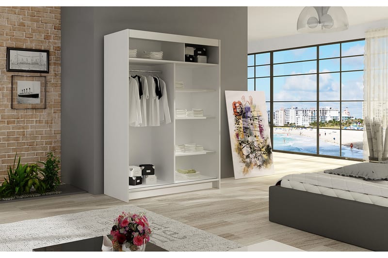 Miami Garderob 120x58x200 cm - Beige/Vit - Garderober & garderobssystem