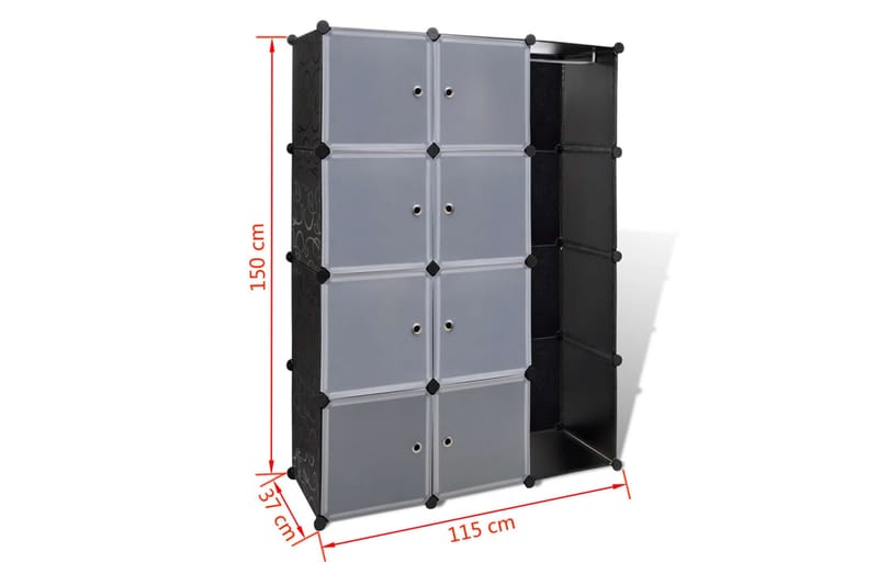 Modulär garderob 9 fack 37x115x150 cm svart och vit - Svart - Förvaring - Sko- & klädförvaring - Garderober & garderobssystem