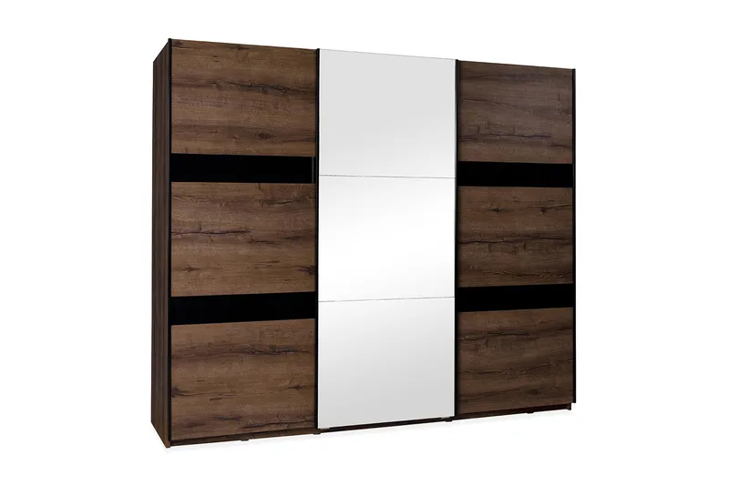 Najera Garderob 250 cm, Ek/Svart Högglans