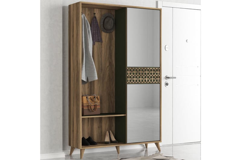NELINE Garderob med Spegel Valnöt - Valnöt - Garderober & garderobssystem