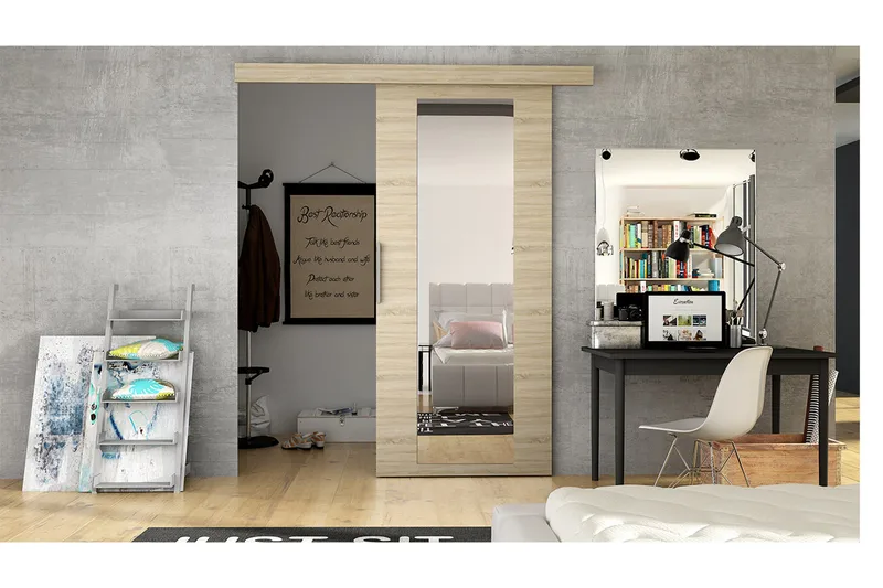 Nemanja Skjutdörr 86x205 cm LED-belysning - Ek - Förvaring - Sko- & klädförvaring - Garderober & garderobssystem - Garderobsdörr - Skjutdörrar garderob