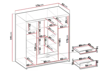 Norrbyn Garderob med Spegel 53x190x176,3 cm - Vit - Förvaring - Sko- & klädförvaring - Garderober & garderobssystem