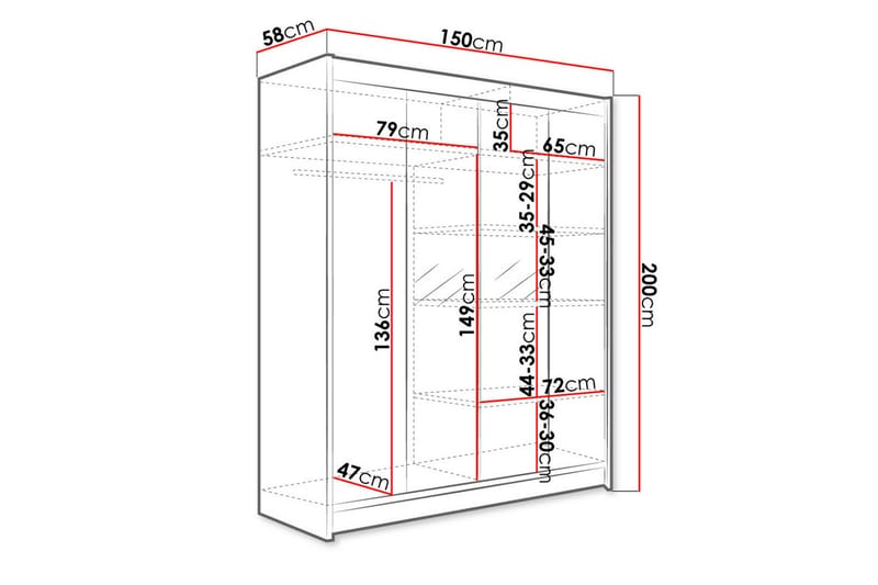 NORTHALLERTON Garderob 150x58x200 cm - Svart - Förvaring - Sko- & klädförvaring - Garderober & garderobssystem